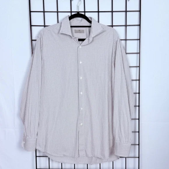 Canali Brushed Button Down Shirt Mens 44-17 1/2 Cream Red Check Business Italy - Picture 3 of 11